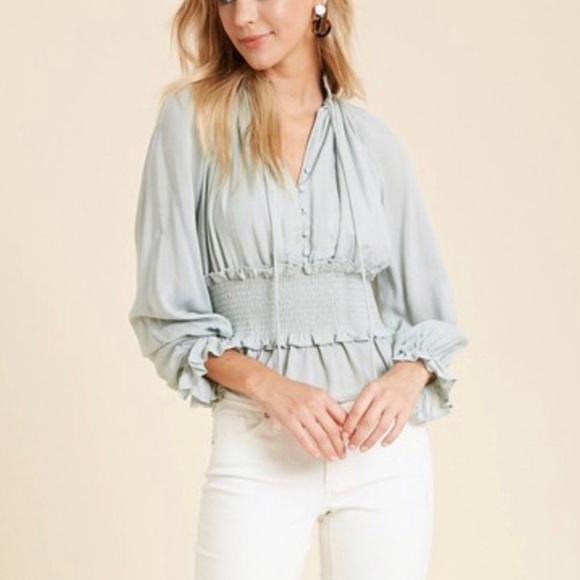 Y2K Smocked High Collar Long Sleeve Blouse - Picture 5 of 10